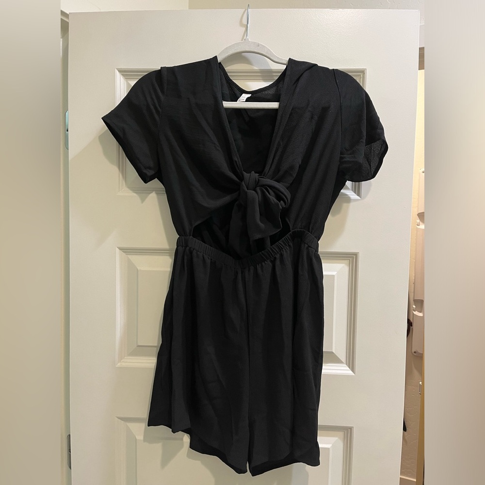 Black Romper with Tie In Front